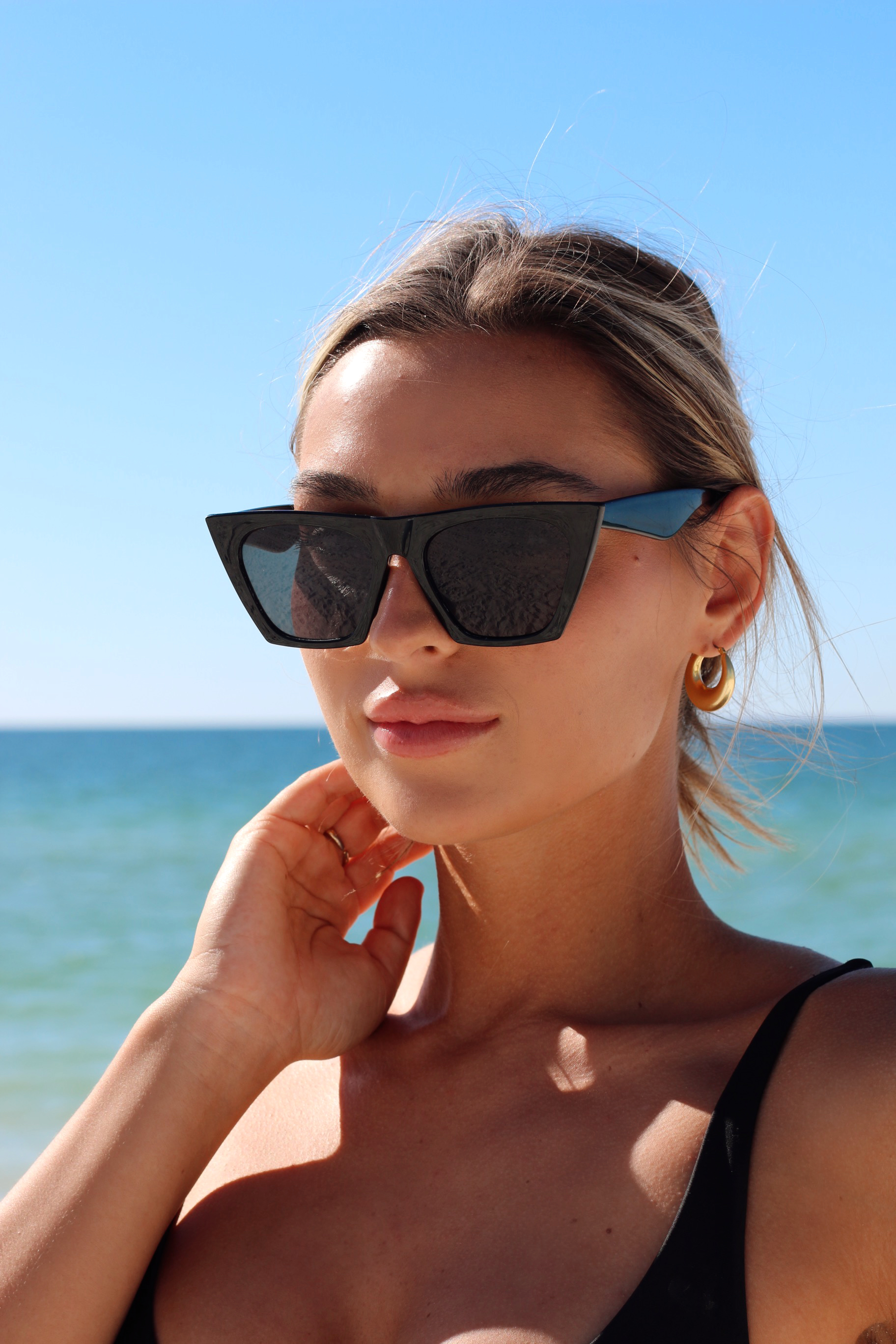 Nude oversized sunglasses square cateye sexy big  pointy beach river festival Amazon.com: FEISEDY Sunglasses Womens Trendy, Oversized  main image 2