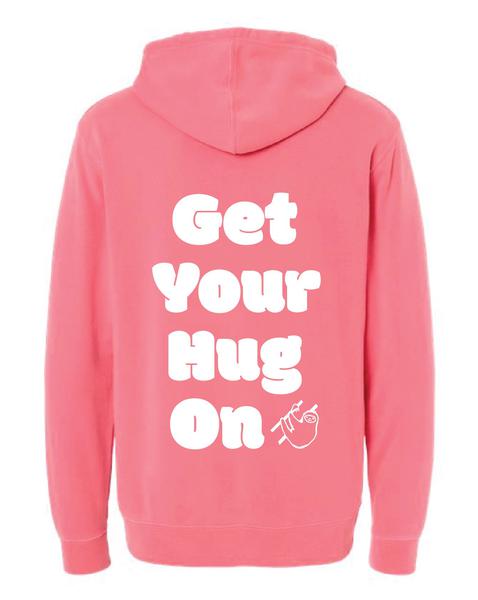 Premium PUFF PRINT SLOTH - Get Your Hug On - PINK Pigment Dyed Premium PUFF PRINT SLOTH - Get Your Hug On - PINK Pigment Dyed