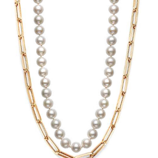 LARGE PAPER CLIP LINK AND PEARL DOUBLE CHAIN NECKLACE LARGE PAPER CLIP LINK AND PEARL DOUBLE CHAIN NECKLACE