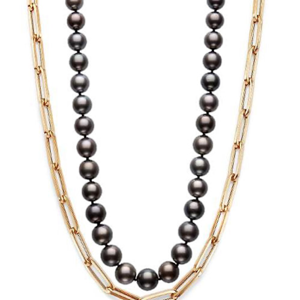 LARGE PAPER CLIP LINK AND PEARL DOUBLE CHAIN NECKLACE LARGE PAPER CLIP LINK AND PEARL DOUBLE CHAIN NECKLACE