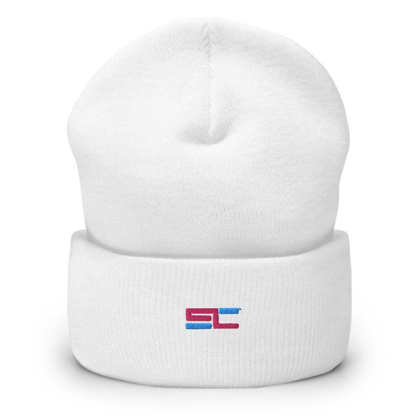 SwoleBabe "SC Logo" Cuffed Beanie In White SwoleBabe "SC Logo" Cuffed Beanie In White