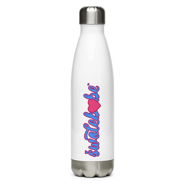 SwoleBabe "Barbie Blues" Stainless Steel Water Bottle In White SwoleBabe "Barbie Blues" Stainless Steel Water Bottle In White