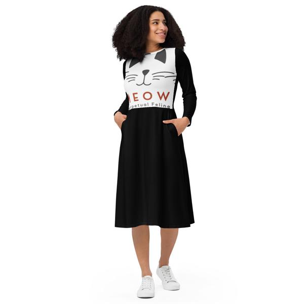 CAT-All-over print long sleeve midi dress CAT-All-over print long sleeve midi dress