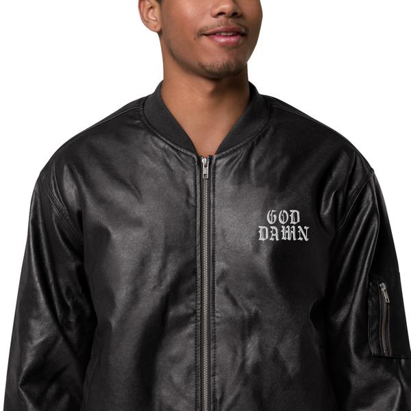 Goddamn embroidered Faux Leather Bomber Jacket Goddamn embroidered Faux Leather Bomber Jacket