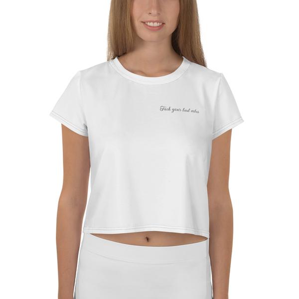 “Fuck your bad vibes” All-Over Print Crop Tee “Fuck your bad vibes” All-Over Print Crop Tee